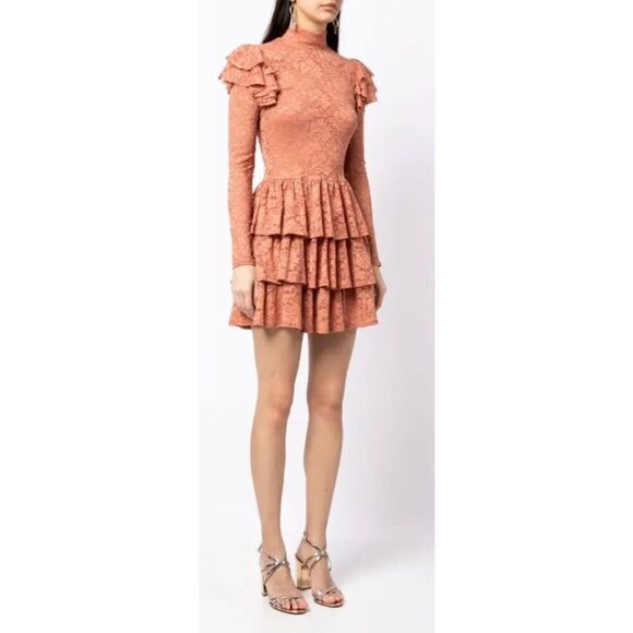 Caroline Constas Emily Ruffled Lace Minidress in Cork NWT Size XS - Picture 3 of 10